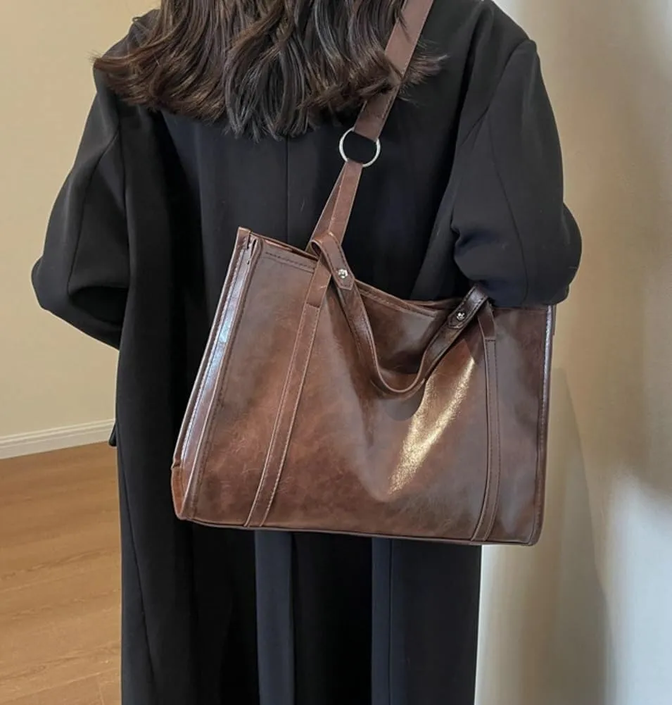 Vintage Vegan Leather Large Tote Hobo Shoulder & Crossbody Top-Handle Satchel Handbag Purse for Women's Work Style