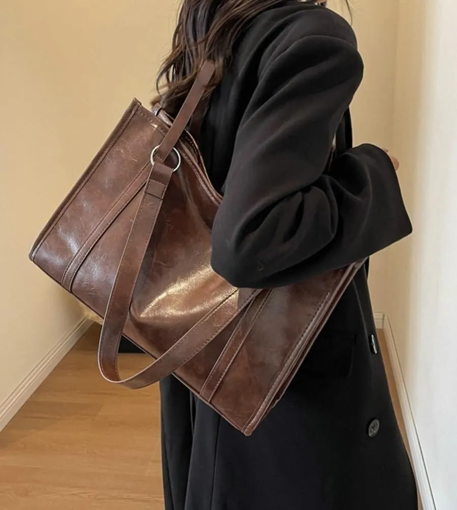 Vintage Vegan Leather Large Tote Hobo Shoulder & Crossbody Top-Handle Satchel Handbag Purse for Women's Work Style