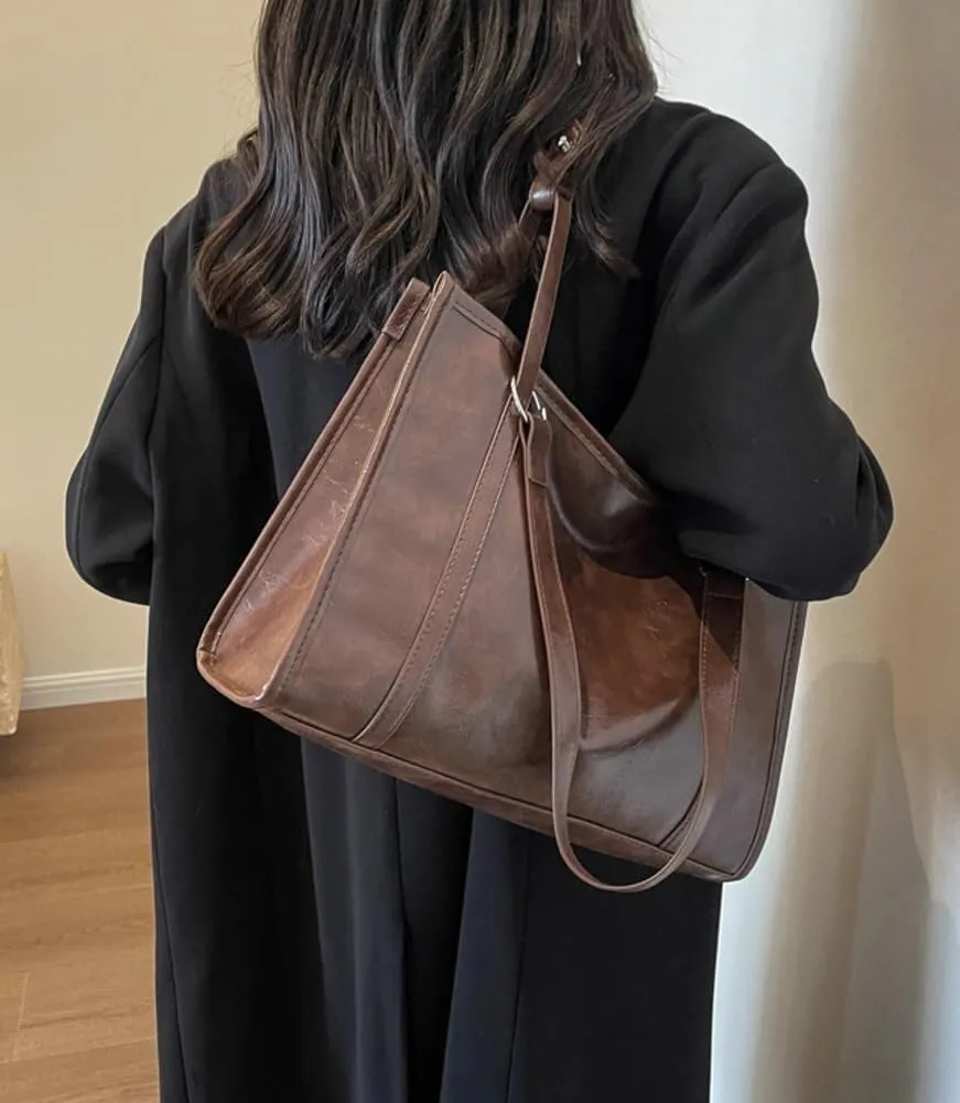 Vintage Vegan Leather Large Tote Hobo Shoulder & Crossbody Top-Handle Satchel Handbag Purse for Women's Work Style
