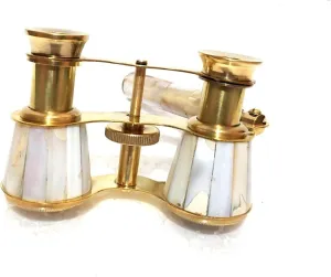 VINTEXX Vintage Opera Glasses with Elegant Brass Frame & Mother of Pearl Accents – Foldable Binoculars with Ornate Handle for Theater, Ballet & Concert Viewing – Antique-Style Gift & Collectible