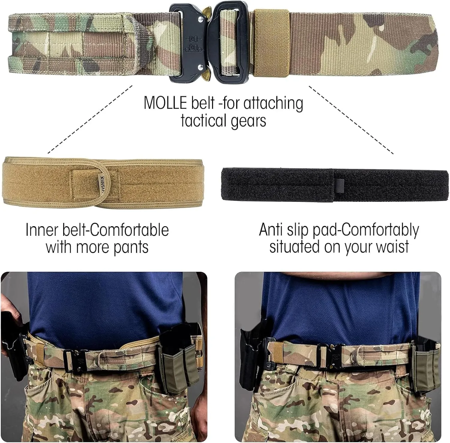 VISMIX Tactical Belt, Quick Release 1.75" MOLLE Battle Belt with Inner Belt and Anti-Slip Pad- Heavy Duty Battle Belts