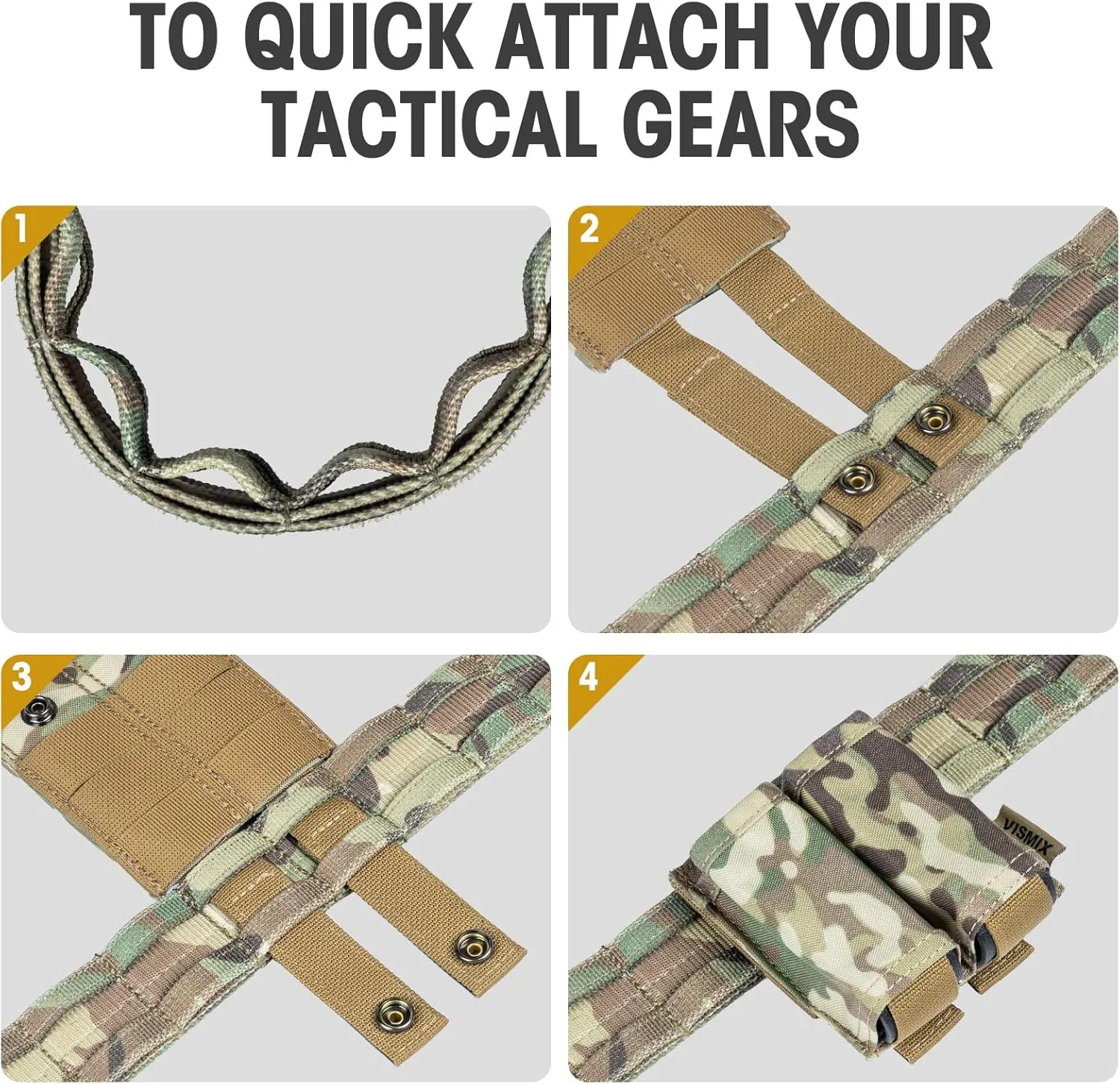 VISMIX Tactical Belt, Quick Release 1.75" MOLLE Battle Belt with Inner Belt and Anti-Slip Pad- Heavy Duty Battle Belts