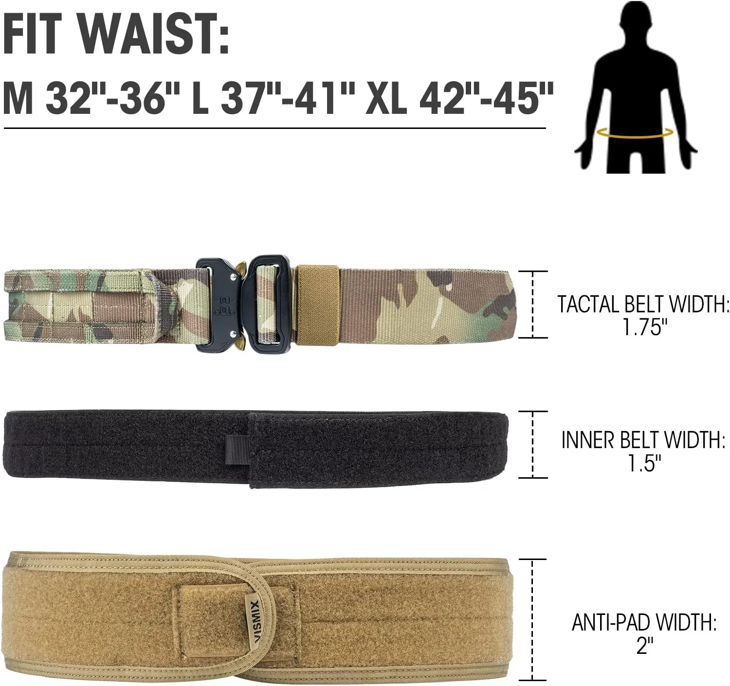 VISMIX Tactical Belt, Quick Release 1.75" MOLLE Battle Belt with Inner Belt and Anti-Slip Pad- Heavy Duty Battle Belts