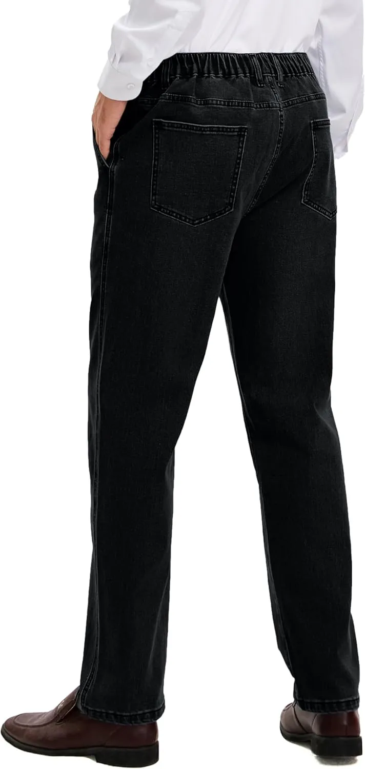 voeeron Mens Elastic Waist Jeans Relaxed Fit Men's Jeans with Elastic Waist with Zipper and Button