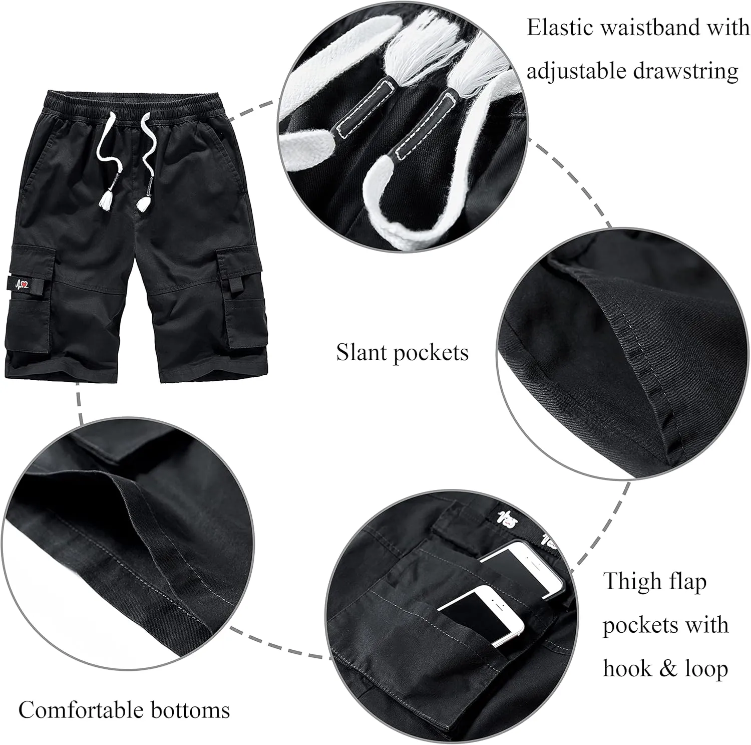 VtuAOL Men's Cargo Shorts Elastic Waist Casual Cotton Shorts with Multi Pockets