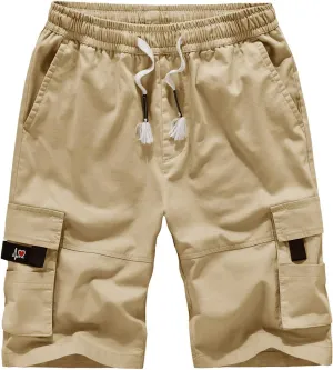 VtuAOL Men's Cargo Shorts Elastic Waist Casual Cotton Shorts with Multi Pockets