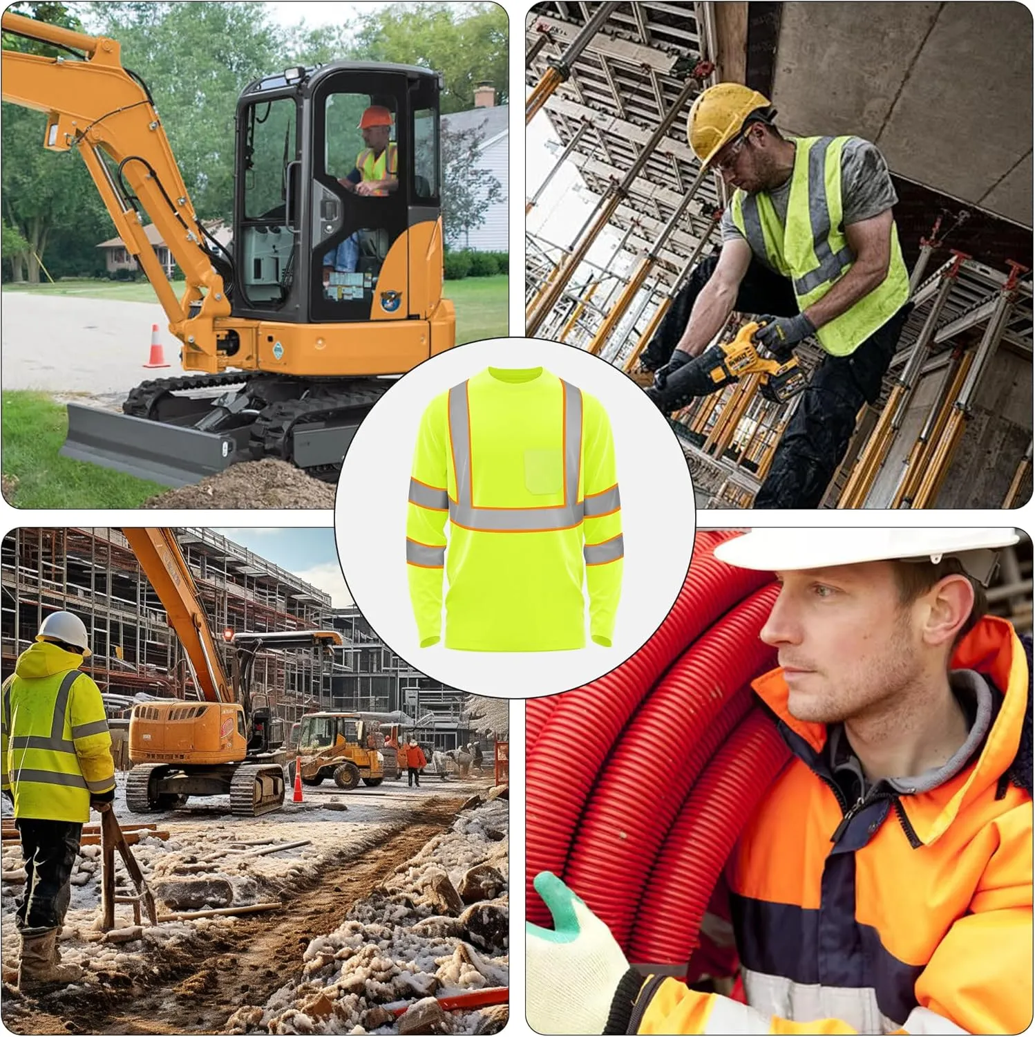 W&H Hi Vis Safety Long Sleeve Shirts Reflective High Visibility Birdeyes Class 3 Shirts,Construction Work