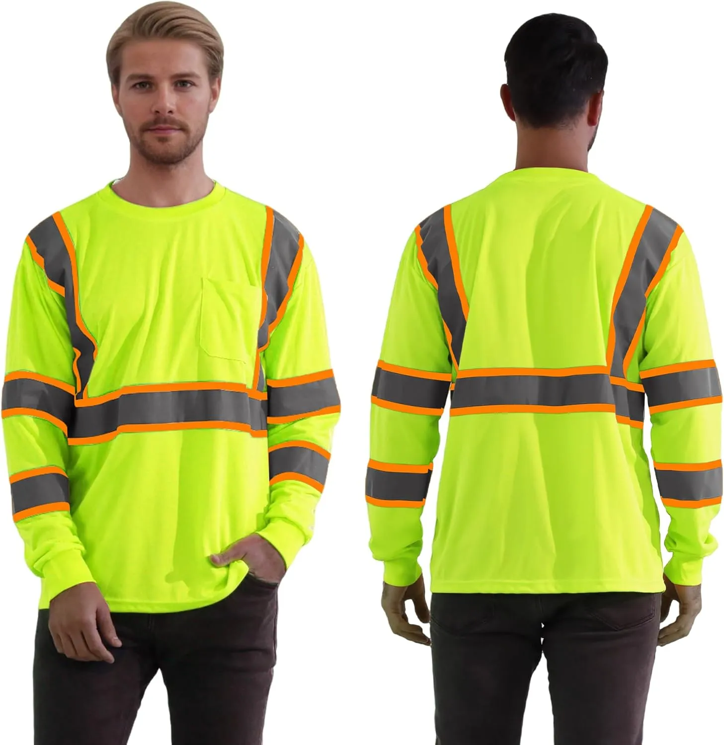 W&H Hi Vis Safety Long Sleeve Shirts Reflective High Visibility Birdeyes Class 3 Shirts,Construction Work