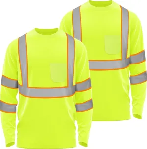 W&H Hi Vis Safety Long Sleeve Shirts Reflective High Visibility Birdeyes Class 3 Shirts,Construction Work