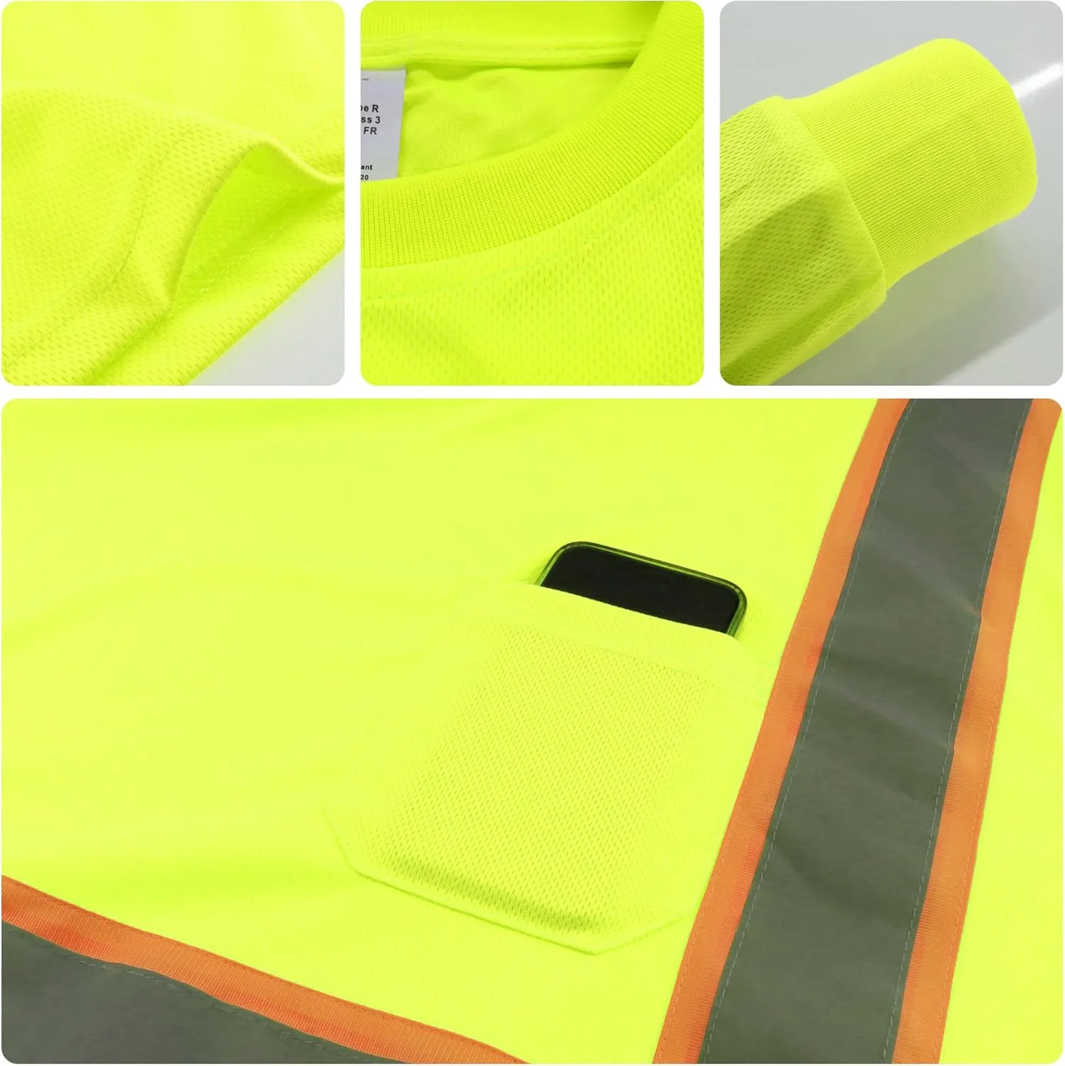 W&H Hi Vis Safety Long Sleeve Shirts Reflective High Visibility Birdeyes Class 3 Shirts,Construction Work