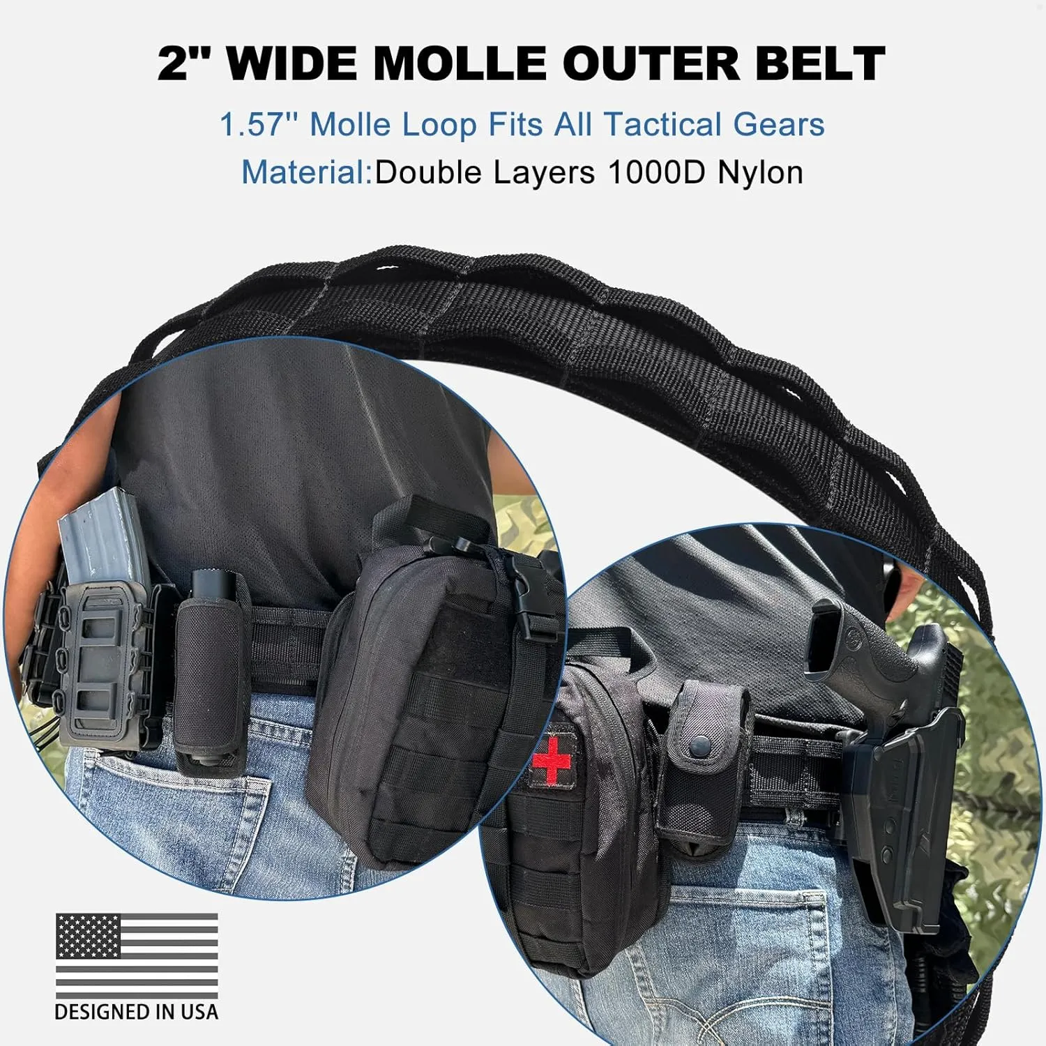 WarBull Tactical Battle Molle Belt, 2'' Quick Release Gun Belt w/Secure Locking, 1.57'' EDC Inner Belt, Duty Combat Belt