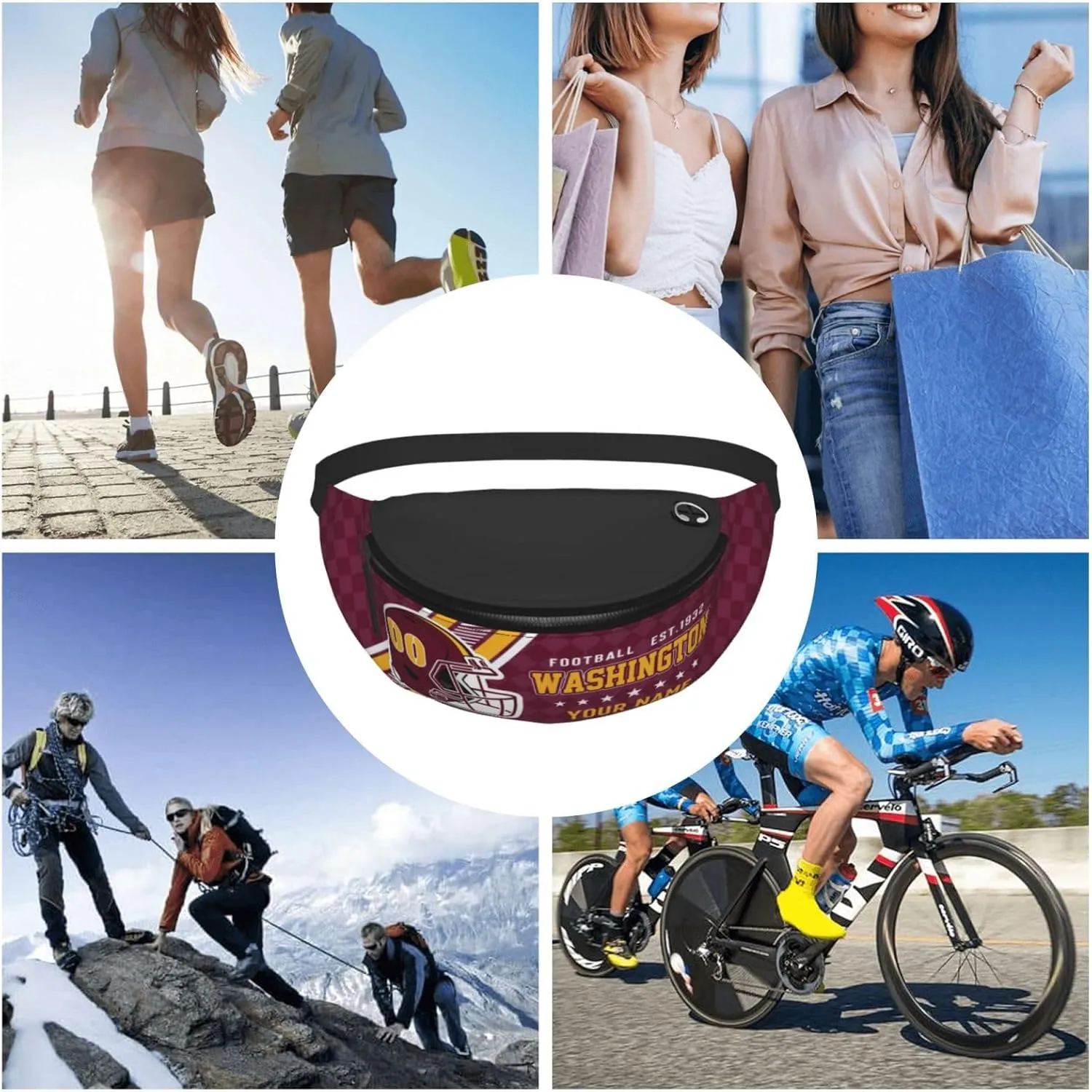 Washington Waist Bag Adjustable Football Belt Bag Personalized Custom Fanny Pack Sports Hiking Running Belt Waist Pack for Women Men Fans Gifts