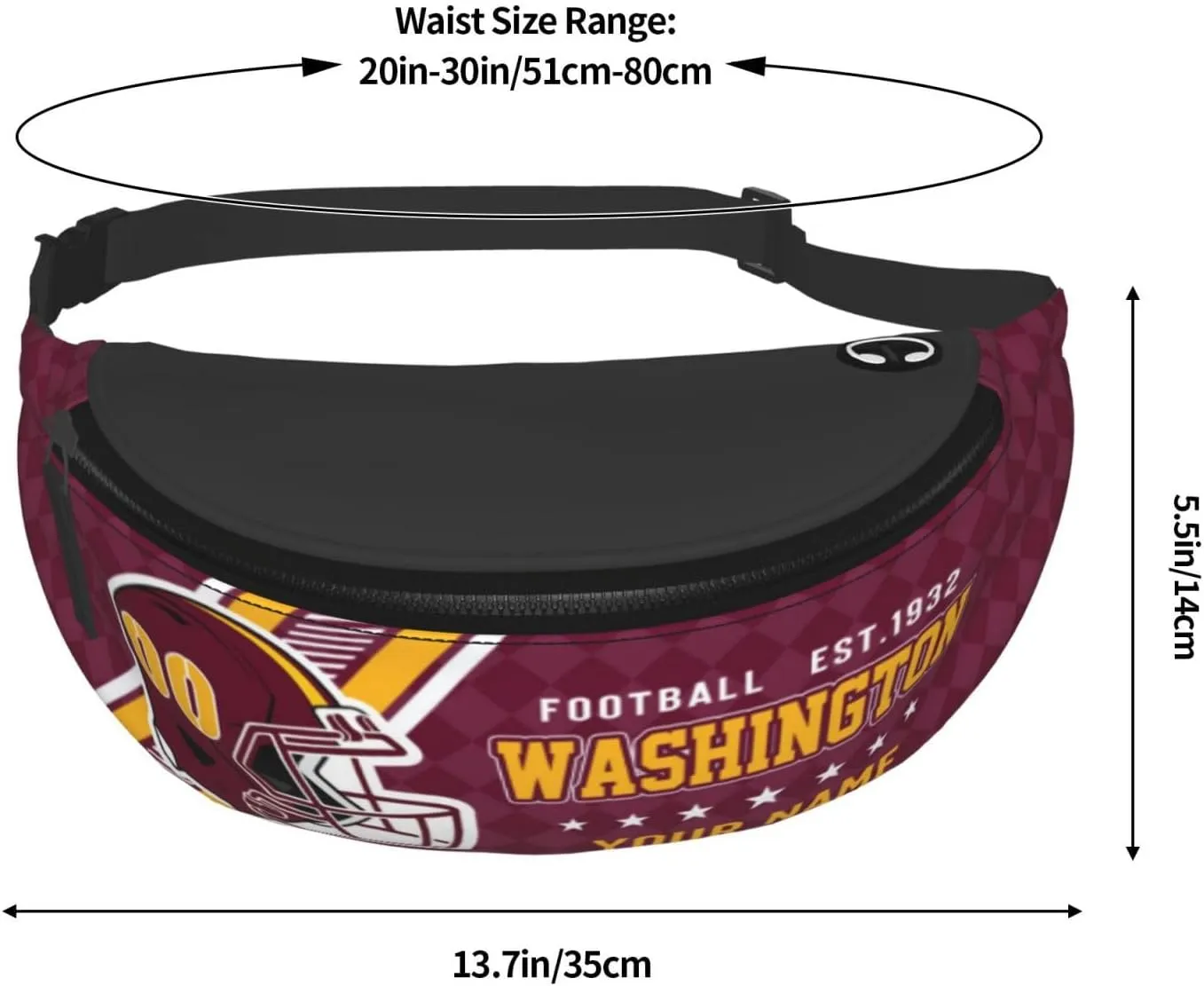 Washington Waist Bag Adjustable Football Belt Bag Personalized Custom Fanny Pack Sports Hiking Running Belt Waist Pack for Women Men Fans Gifts
