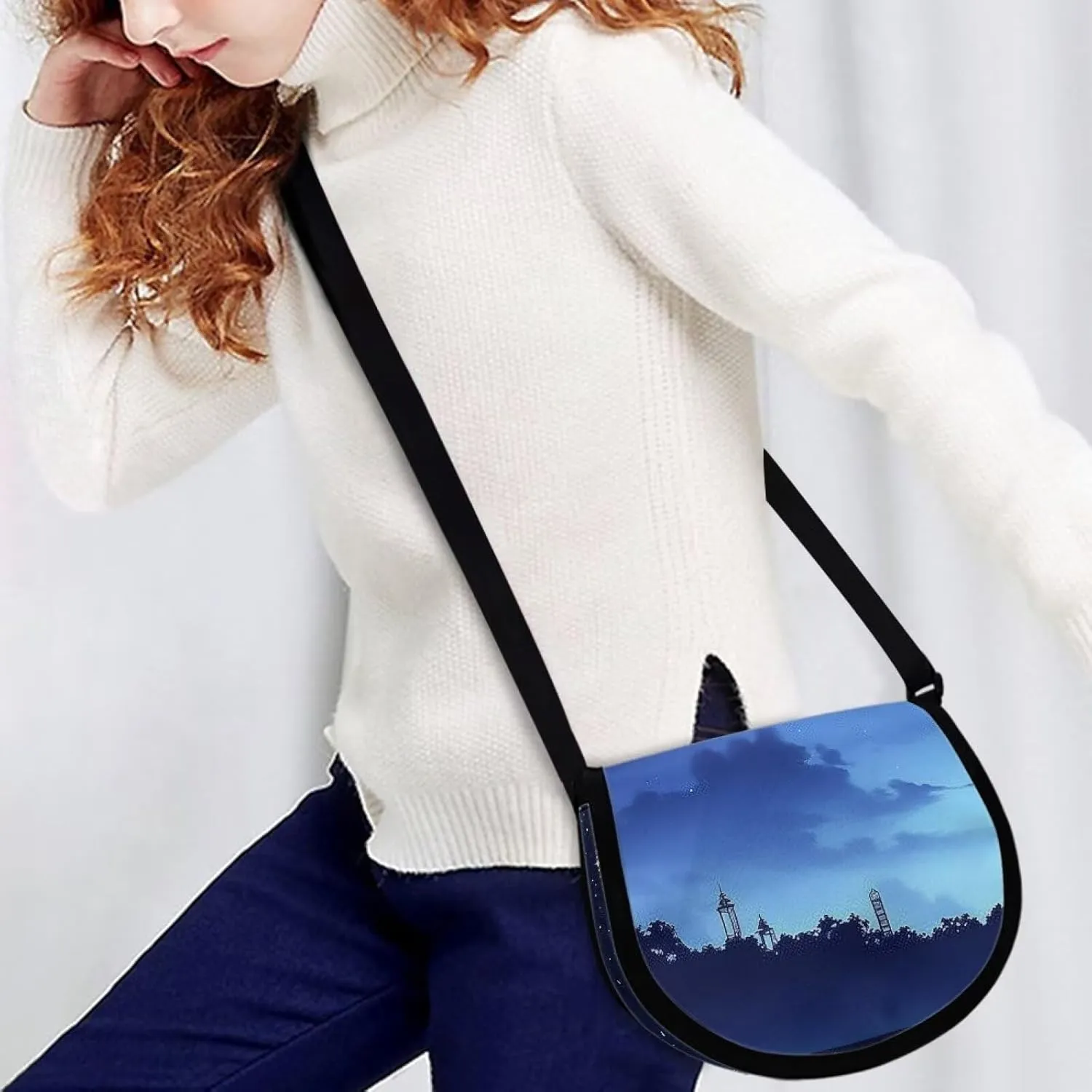 Watercolor Butterfly Women Cross Body Bag, Cartoon Clover Casual Shoulder Bag, Heart Curtain Satchel Messenger Bags