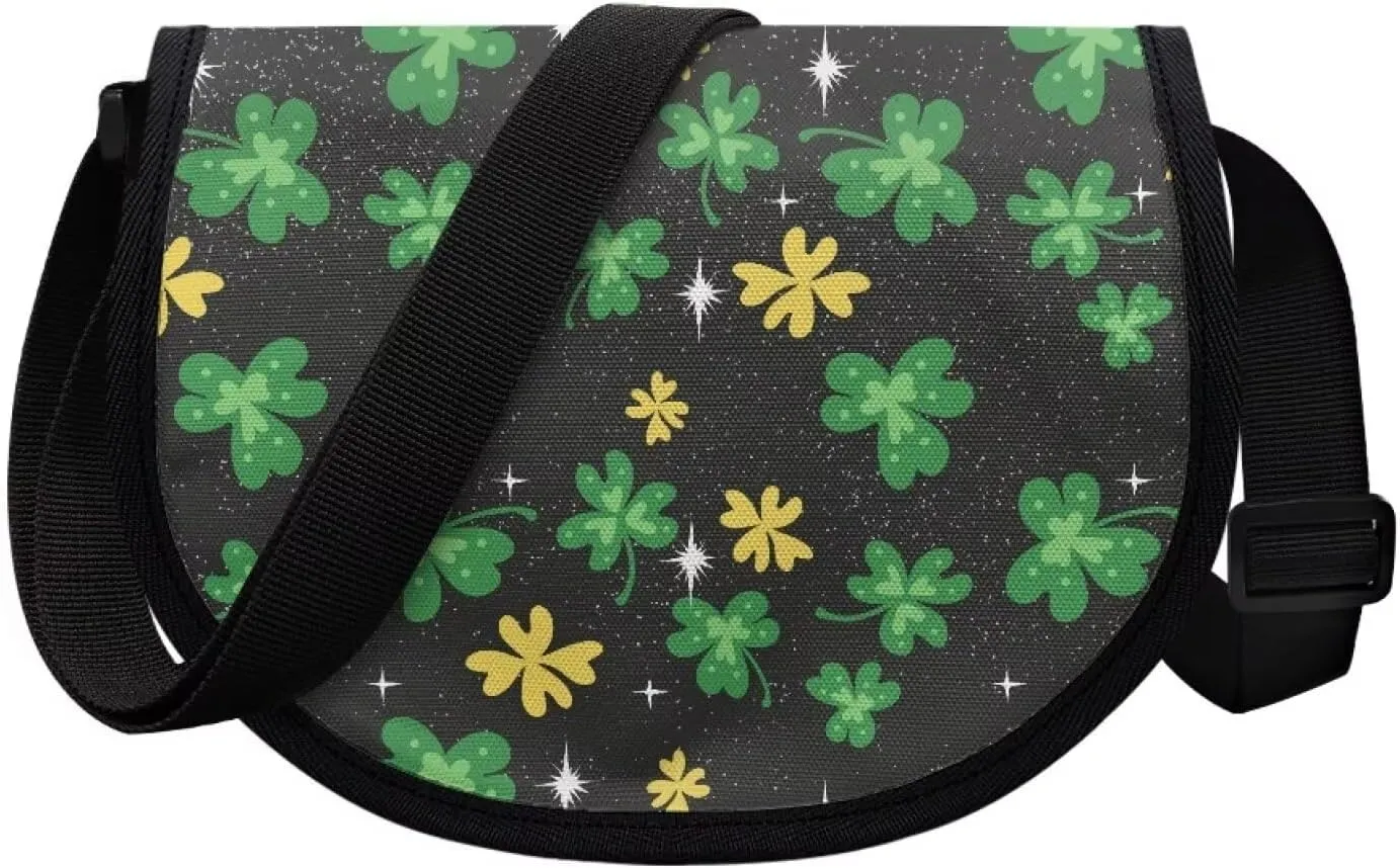 Watercolor Butterfly Women Cross Body Bag, Cartoon Clover Casual Shoulder Bag, Heart Curtain Satchel Messenger Bags