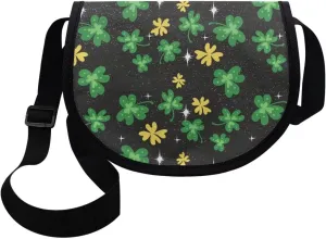 Watercolor Butterfly Women Cross Body Bag, Cartoon Clover Casual Shoulder Bag, Heart Curtain Satchel Messenger Bags
