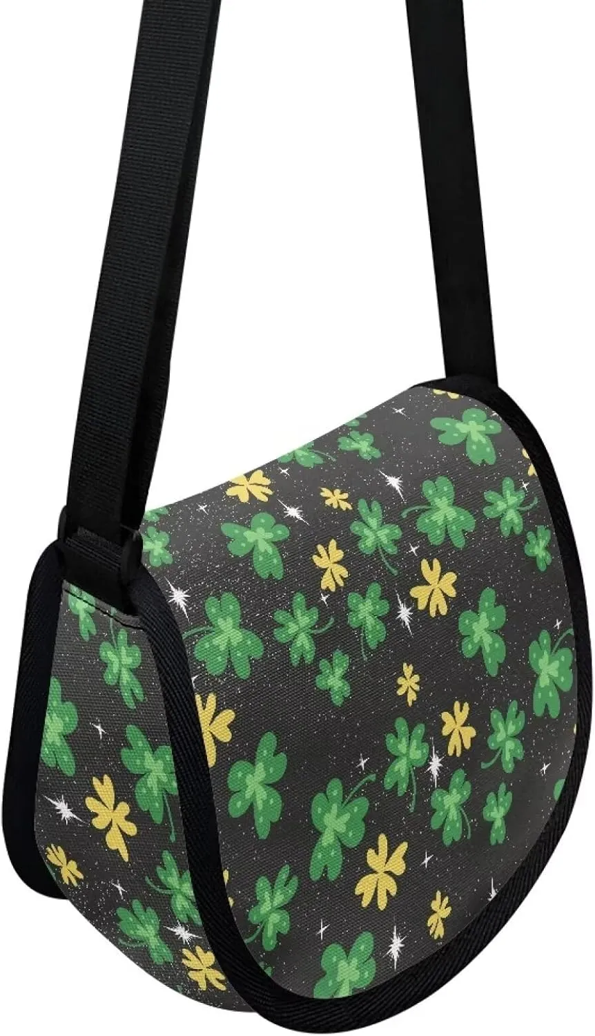 Watercolor Butterfly Women Cross Body Bag, Cartoon Clover Casual Shoulder Bag, Heart Curtain Satchel Messenger Bags