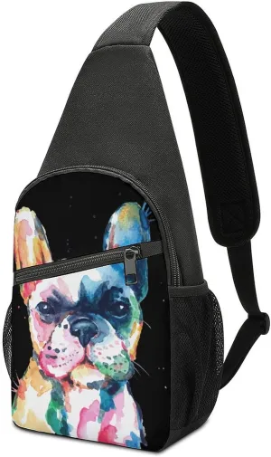 Watercolor French Bulldog Small Sling Bag Cute Crossbody Backpack Print Chest Daypack for Men Women