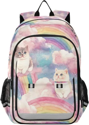 Watercolor Rainbow Persian Cat Backpack for Boys Girls Elementary School Bag Kids Bookbag Travel Rucksack With Reflective Stripes