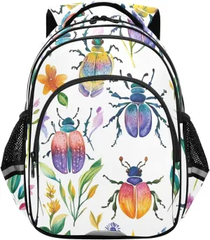 Watercolor Sugarplum Colorful Beetle Insects School Backpack for Teens Water Resistant Laptop Bags Travel Daypacks,16.9" H
