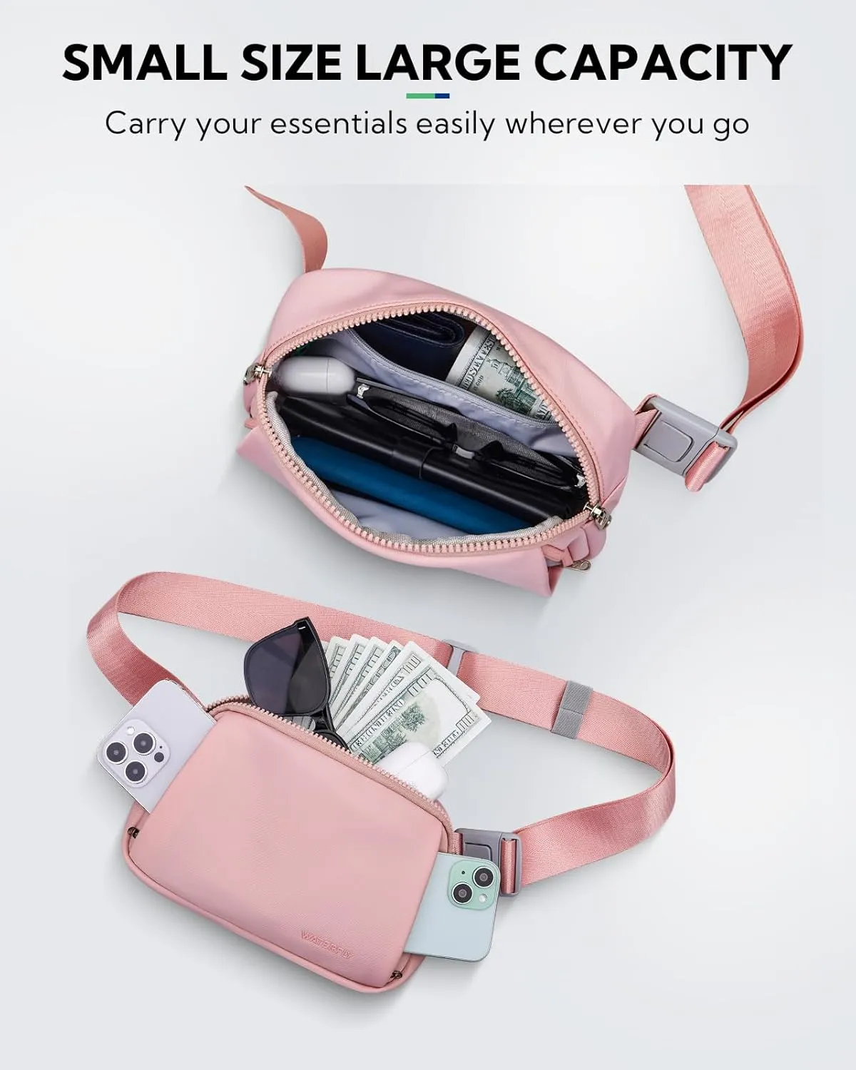 WATERFLY Crossbody Belt Fanny Pack: Sports Walking Waist Bag Runner Belt Bum Bag Hip Fannie Pack Phanny Fannypack Woman Man for Hiking Jogging Running