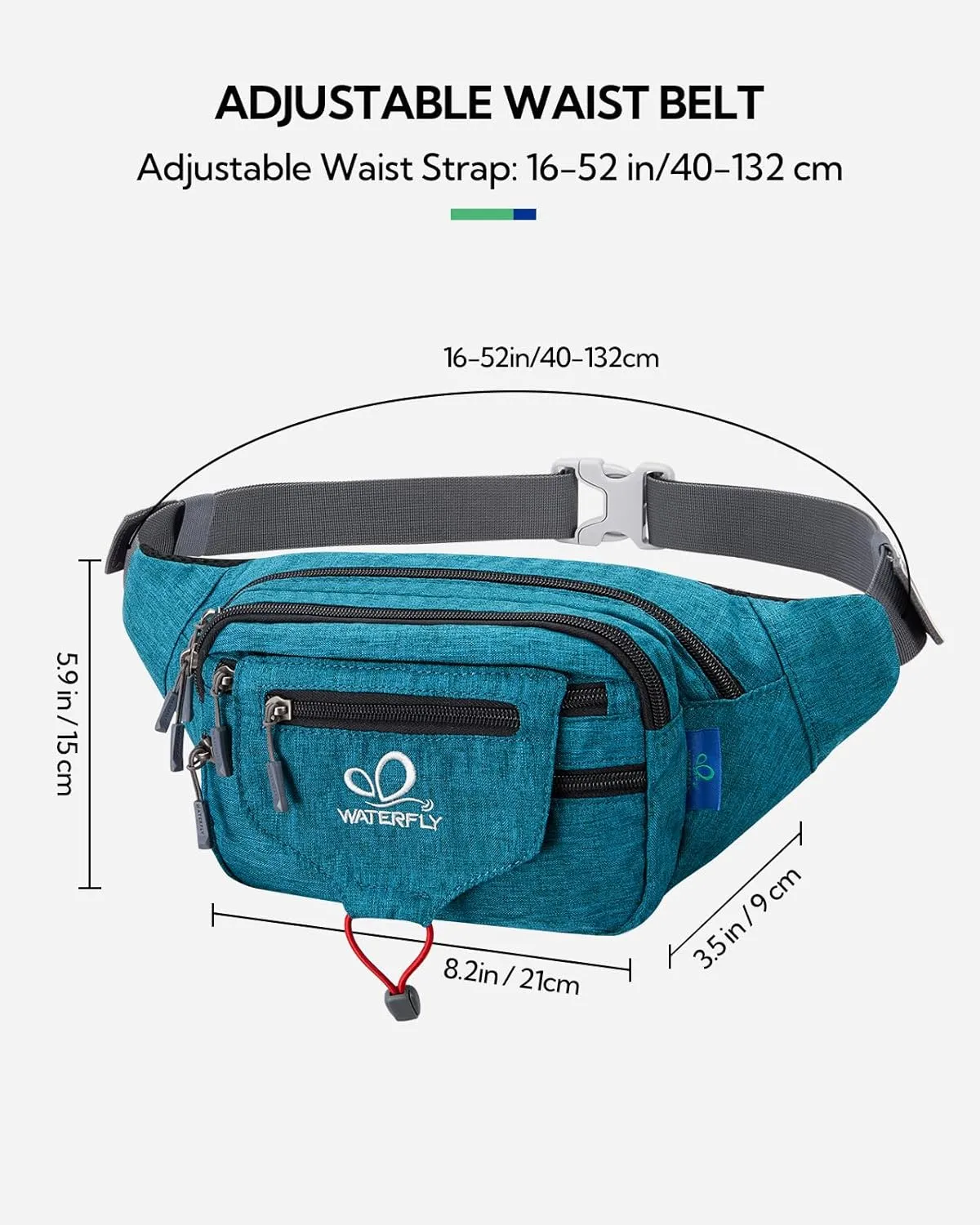 WATERFLY Large Fanny Pack Waist Bag: Multipocket Woman Man Waist Pack Runner Hip Pouch Purse Belt Bag Water Resistant Bum Bag Fit All Phones for Walking Jogging Running Cycling Travelling Hiking