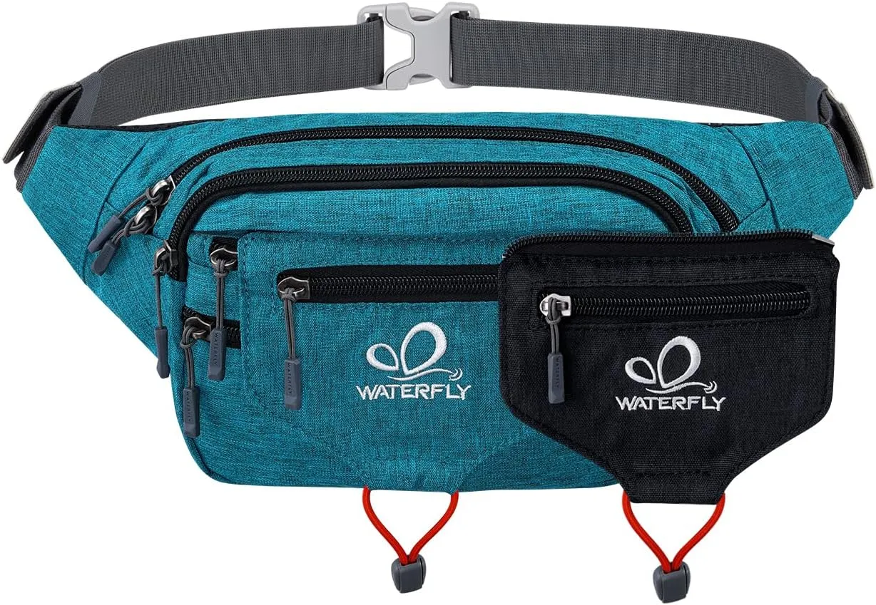 WATERFLY Large Fanny Pack Waist Bag: Multipocket Woman Man Waist Pack Runner Hip Pouch Purse Belt Bag Water Resistant Bum Bag Fit All Phones for Walking Jogging Running Cycling Travelling Hiking