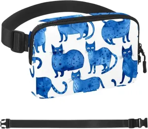Waterproof Fanny Pack Black Belt Bag with Adjustable Strap for Women and Men,Blue Cats Crossbody Fanny Bag with Zipper for Hiking Running Travel