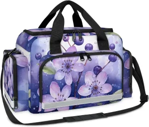 Waterproof Tactical Duffle Bag 25" Carry On Bag for EMT Tear-Resistant Gym Bag with Multi-Pocket & OSHA Reflective Travel Bags for Men Women Blueberry Flowers