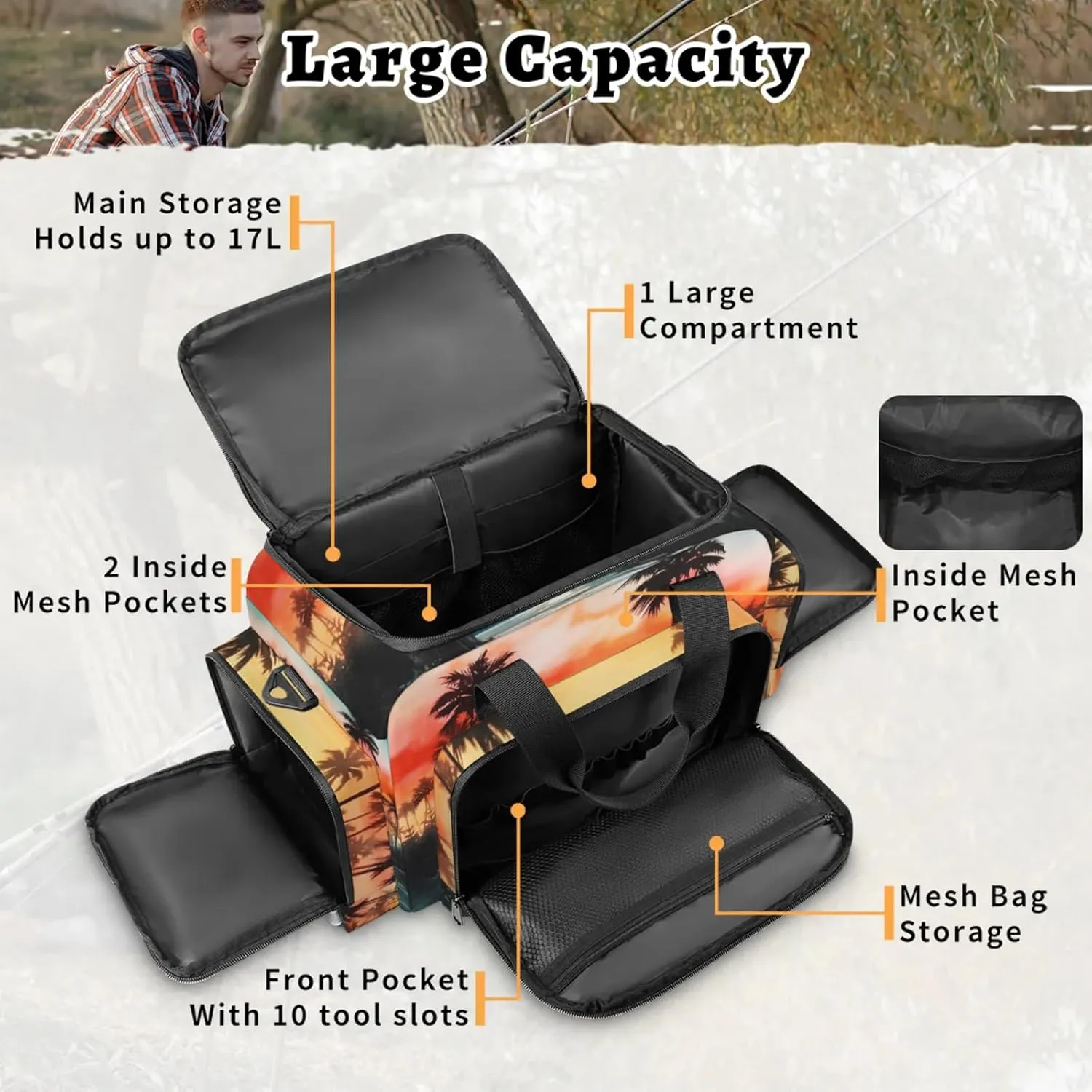 Waterproof Tactical Duffle Bag 25" Carry On Bag for EMT Tear-Resistant Gym Bag with Multi-Pocket & OSHA Reflective Travel Bags for Men Women Palm Tree