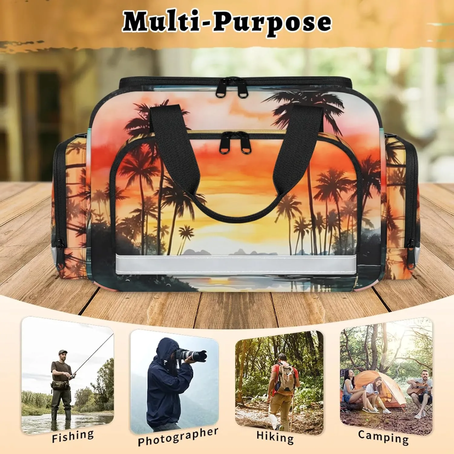 Waterproof Tactical Duffle Bag 25" Carry On Bag for EMT Tear-Resistant Gym Bag with Multi-Pocket & OSHA Reflective Travel Bags for Men Women Palm Tree