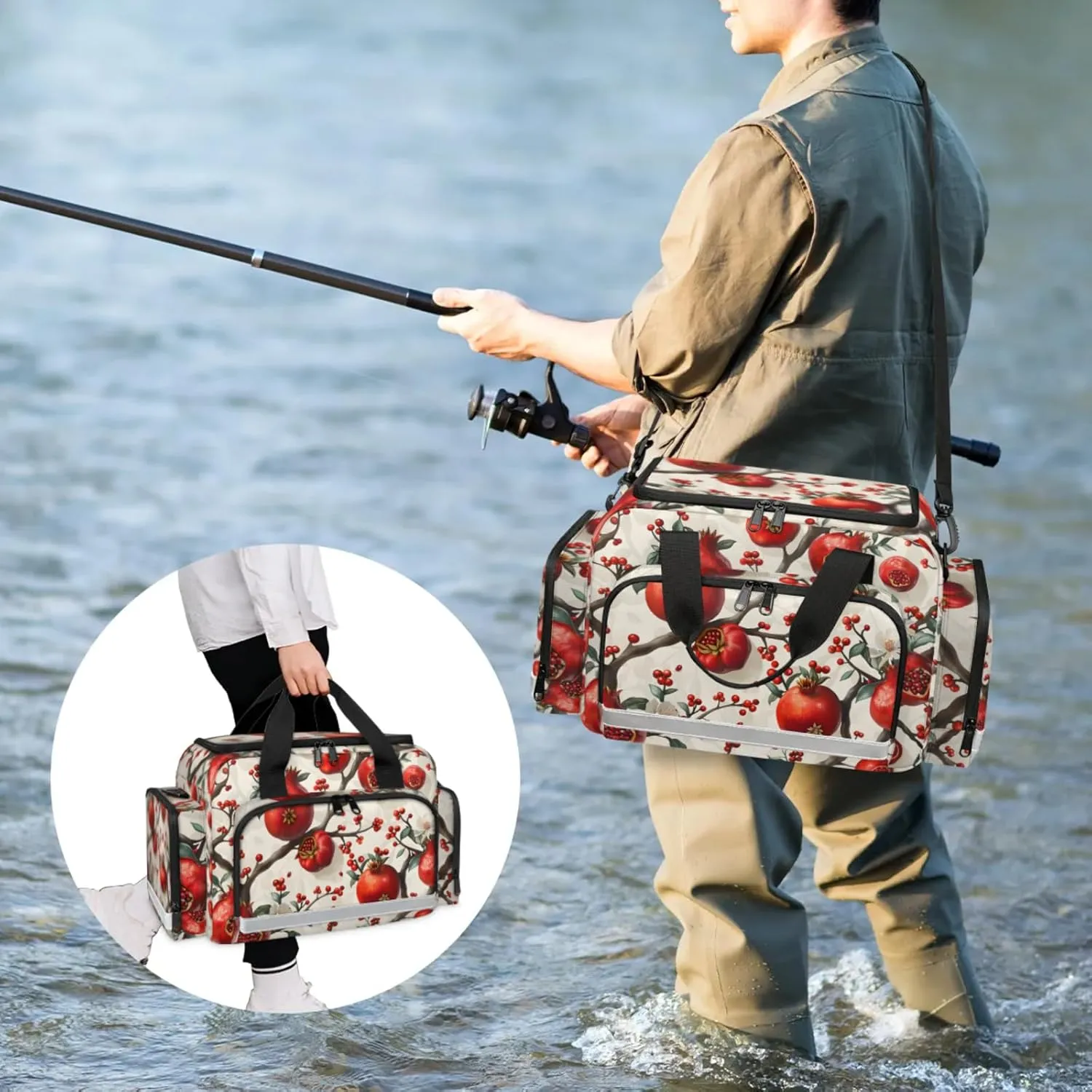 Waterproof Tactical Duffle Bag 25" Carry On Bag for EMT Tear-Resistant Gym Bag with Multi-Pocket & OSHA Reflective Travel Bags for Men Women Pomegranate Tree