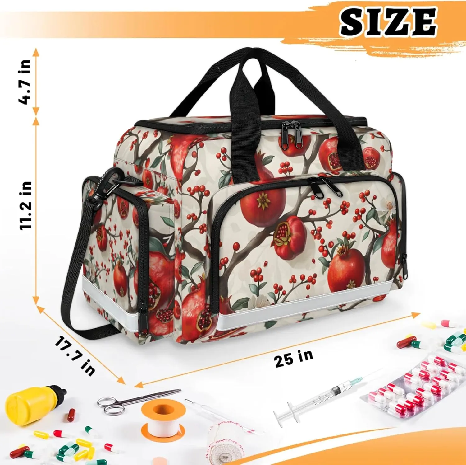 Waterproof Tactical Duffle Bag 25" Carry On Bag for EMT Tear-Resistant Gym Bag with Multi-Pocket & OSHA Reflective Travel Bags for Men Women Pomegranate Tree