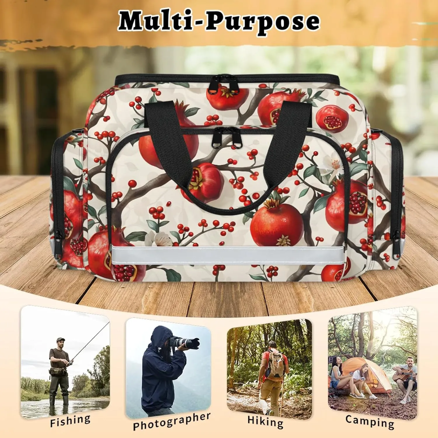 Waterproof Tactical Duffle Bag 25" Carry On Bag for EMT Tear-Resistant Gym Bag with Multi-Pocket & OSHA Reflective Travel Bags for Men Women Pomegranate Tree