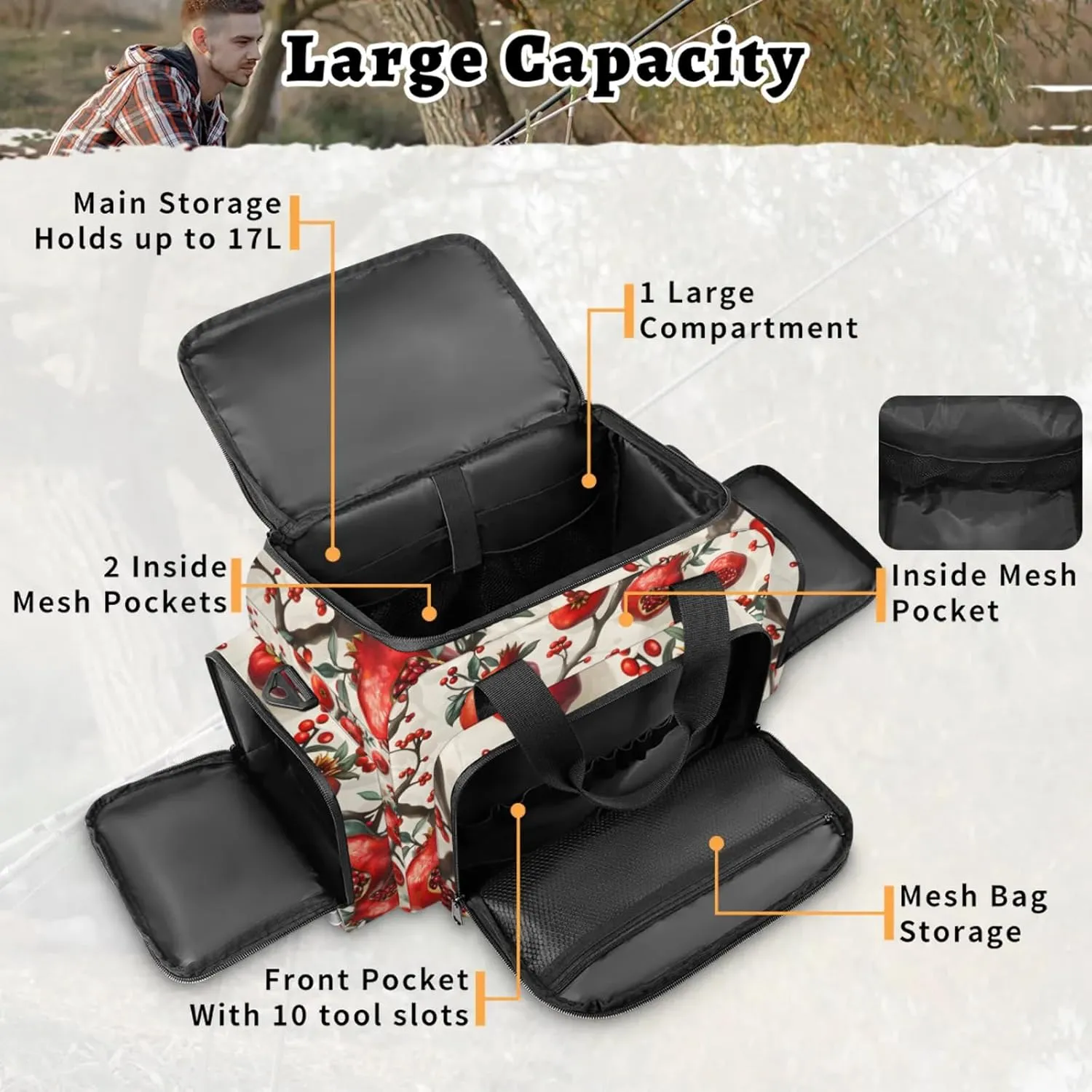 Waterproof Tactical Duffle Bag 25" Carry On Bag for EMT Tear-Resistant Gym Bag with Multi-Pocket & OSHA Reflective Travel Bags for Men Women Pomegranate Tree