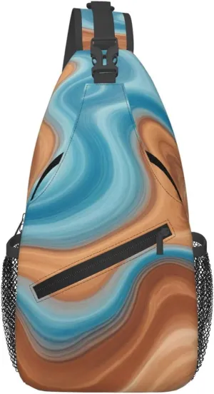 Wavy Colored Fluid Earthen Print Crossbody Sling Bags, Sling Purses Cross Body Bag for Women Men Travel with Water Bottle