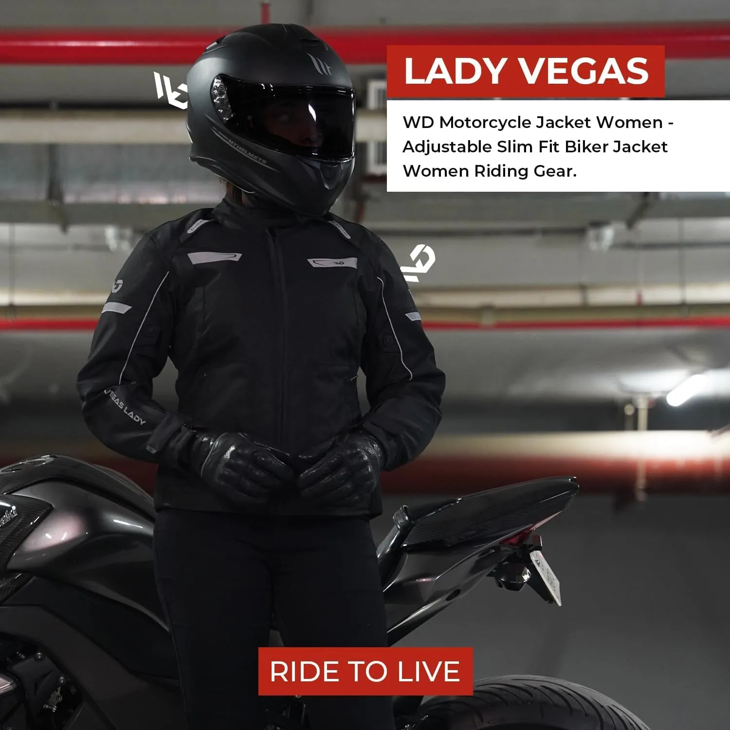WD Motorcycle Jacket Women - Adjustable Slim Fit Biker Jacket Women Riding Gear with CE Armor - All Season Waterproof Textile Jacket with Thermal Lining & Ventilation (Black, Small)