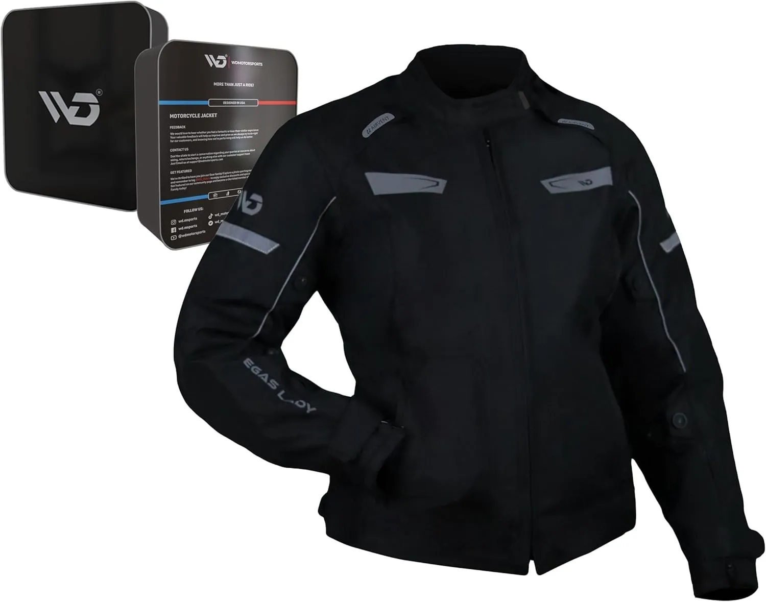 WD Motorcycle Jacket Women - Adjustable Slim Fit Biker Jacket Women Riding Gear with CE Armor - All Season Waterproof Textile Jacket with Thermal Lining & Ventilation (Black, Small)