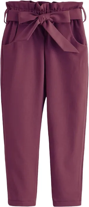 WDIRARA Girl's Paper Bag Waist Belted Pants Elastic Waist Pants with Pockets