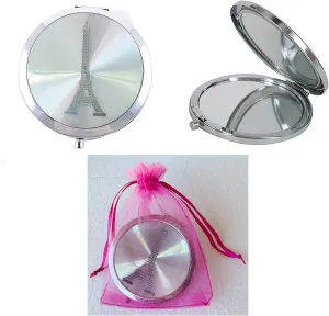 WE Paris Eiffel Tower Design Silver Mirror Compact Favor 12 PCS - French Birthday Gift Set/Cute Girl Woman Gift Purse Mirror Fuchsia Bags