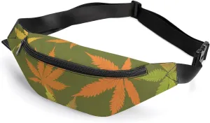 Weed Leaves Crossbody Fanny Pack Waist Packs Adjustable Shoulder Bags Sling Bag for Hiking Running Cycling
