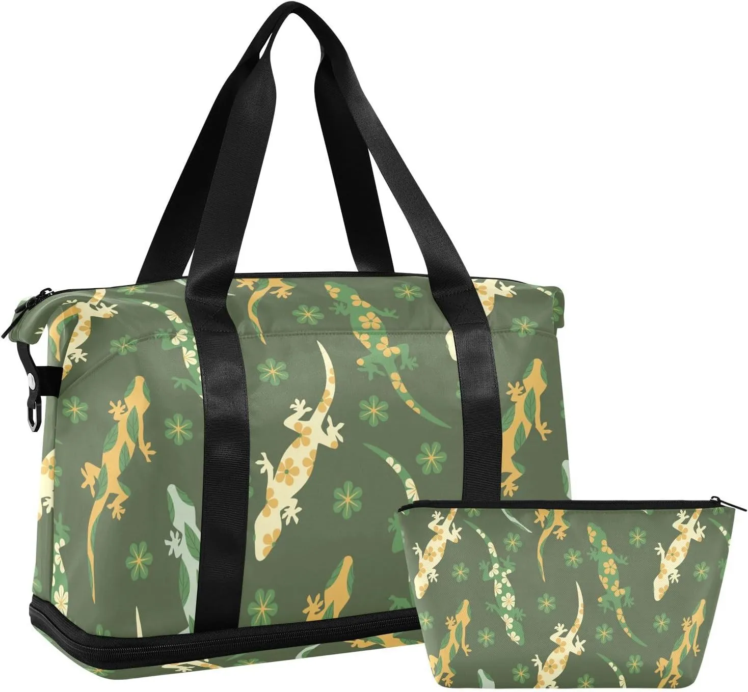 Weekender Overnight Bags for Women Ornate Lizards and Flowers Travel Duffel Bag with Shoe Compartments Gym Duffel Bag with Toiletry Bag for Travel Sport Yoga 17 Inch