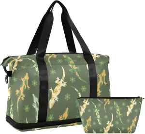 Weekender Overnight Bags for Women Ornate Lizards and Flowers Travel Duffel Bag with Shoe Compartments Gym Duffel Bag with Toiletry Bag for Travel Sport Yoga 17 Inch