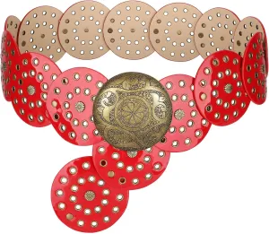 WERFORU Women Vintage Leather Belt Western Disc Waist Belts Ladies Western Belt Boho Belt for Dress Jean-