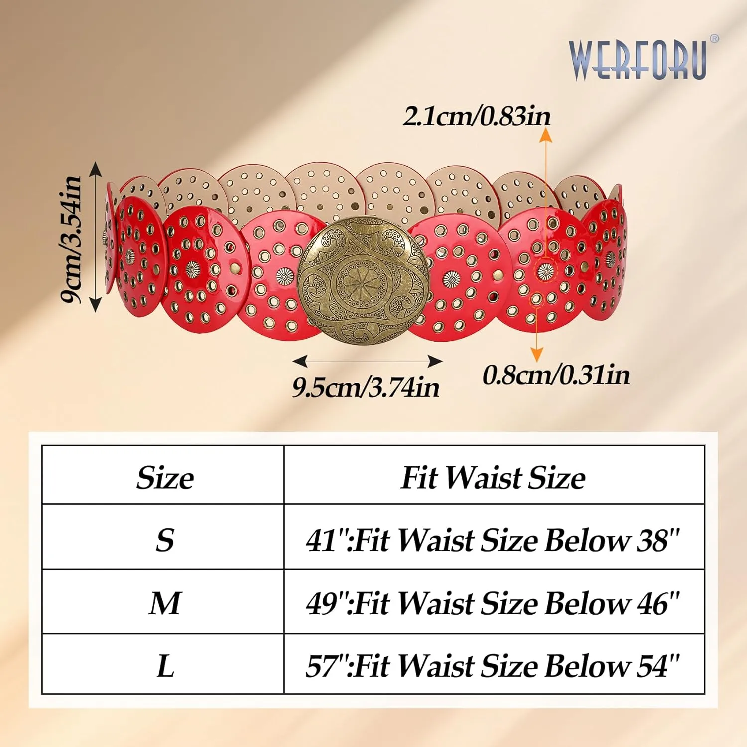 WERFORU Women Vintage Leather Belt Western Disc Waist Belts Ladies Western Belt Boho Belt for Dress Jean-