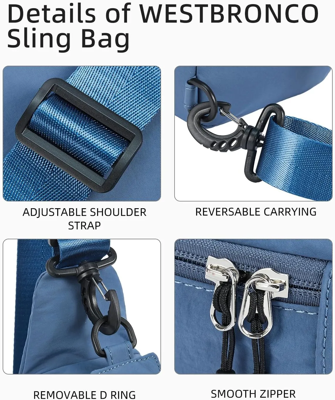WESTBRONCO Small Sling Bag for Women Nylon Crossbody Sling Backpck Lightweight for Travel Casual Daily