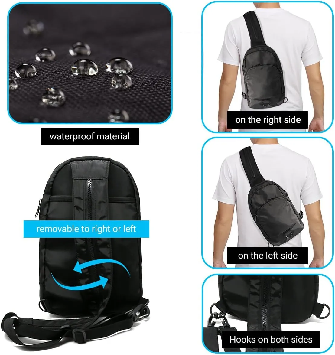 WESTEND Black Convertible Crossbody Sling Bag Backpack with Adjustable Strap for Traveling, Hiking, Daypack for Men and Women