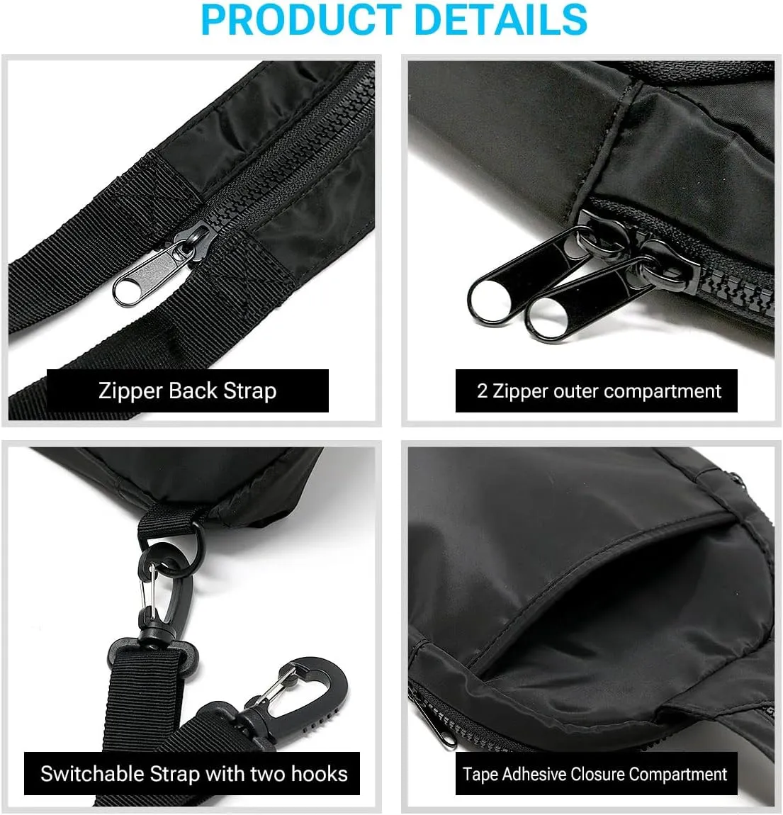 WESTEND Black Convertible Crossbody Sling Bag Backpack with Adjustable Strap for Traveling, Hiking, Daypack for Men and Women