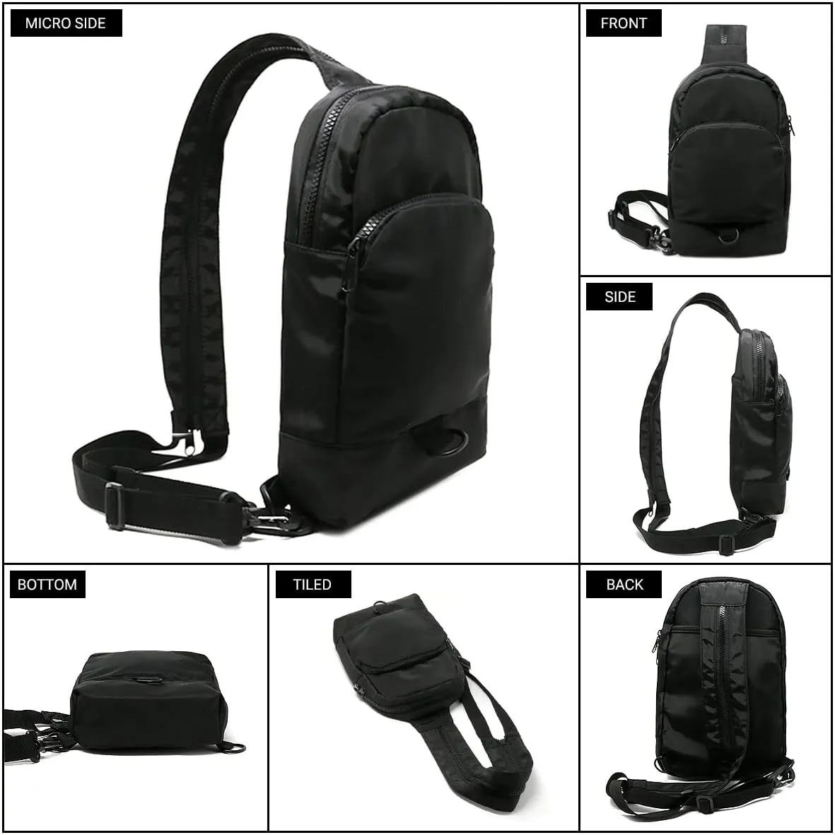 WESTEND Black Convertible Crossbody Sling Bag Backpack with Adjustable Strap for Traveling, Hiking, Daypack for Men and Women