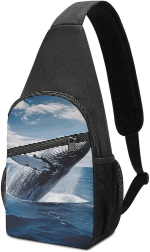 Whale Above Sea Water in The Ocean Sling Bag Mini Crossbody Bags Travel Daypack Fanny Chest Bag Sling Backpack for Men Women